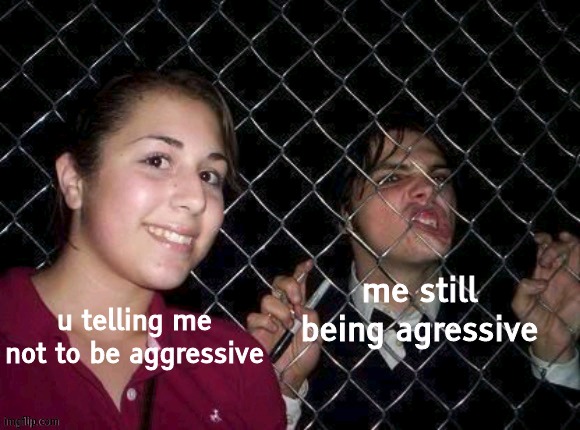 Gerard Way fence | u telling me not to be aggressive me still being agressive | image tagged in gerard way fence | made w/ Imgflip meme maker