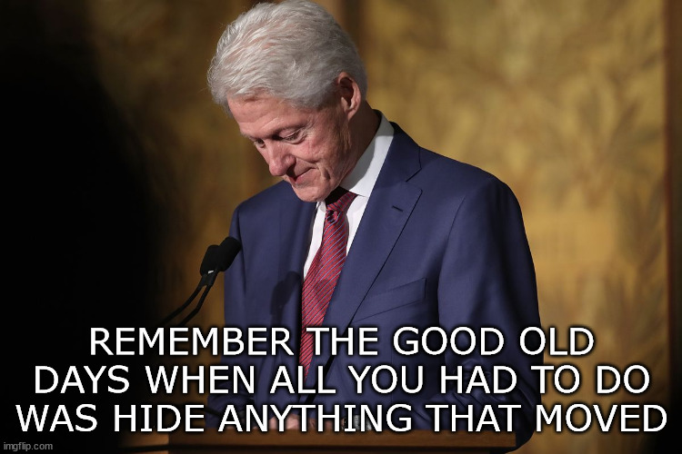 Clinton | REMEMBER THE GOOD OLD DAYS WHEN ALL YOU HAD TO DO WAS HIDE ANYTHING THAT MOVED | image tagged in clinton | made w/ Imgflip meme maker