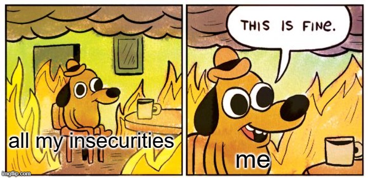 This Is Fine Meme | all my insecurities; me | image tagged in memes,this is fine | made w/ Imgflip meme maker