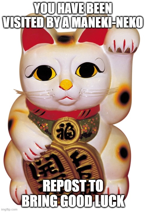 YOU HAVE BEEN VISITED BY A MANEKI-NEKO; REPOST TO BRING GOOD LUCK | made w/ Imgflip meme maker