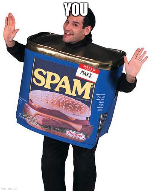 Spam | YOU | image tagged in spam | made w/ Imgflip meme maker