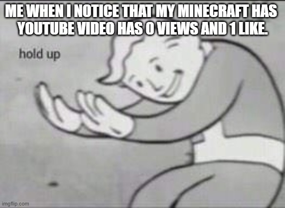 Yt is glitched | ME WHEN I NOTICE THAT MY MINECRAFT HAS 
YOUTUBE VIDEO HAS 0 VIEWS AND 1 LIKE. | image tagged in fallout hold up | made w/ Imgflip meme maker