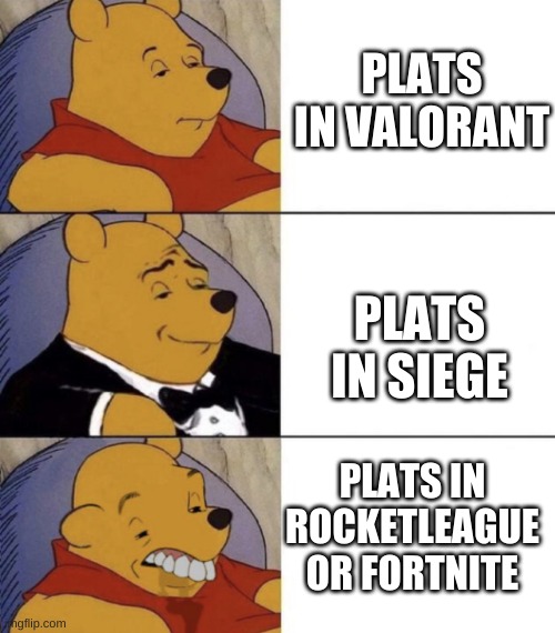 Yea | PLATS IN VALORANT; PLATS IN SIEGE; PLATS IN ROCKETLEAGUE OR FORTNITE | image tagged in funny | made w/ Imgflip meme maker