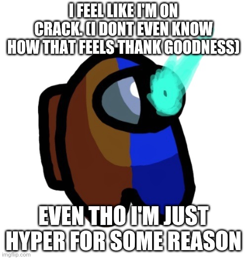 Jsjskskkskakjsjdnnfjanbdjsnsbjsjsn | I FEEL LIKE I'M ON CRACK. (I DONT EVEN KNOW HOW THAT FEELS THANK GOODNESS); EVEN THO I'M JUST HYPER FOR SOME REASON | image tagged in bad time brown | made w/ Imgflip meme maker