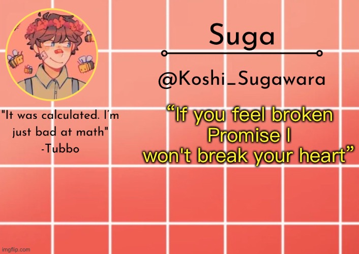 .-. | “If you feel broken
Promise I won't break your heart” | image tagged in tubboo | made w/ Imgflip meme maker