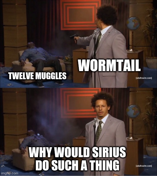 Who Killed Hannibal Meme |  WORMTAIL; TWELVE MUGGLES; WHY WOULD SIRIUS DO SUCH A THING | image tagged in memes,who killed hannibal | made w/ Imgflip meme maker
