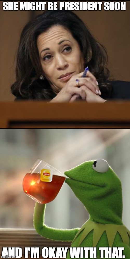 SHE MIGHT BE PRESIDENT SOON AND I'M OKAY WITH THAT. | image tagged in kamala harris,memes,but that's none of my business | made w/ Imgflip meme maker