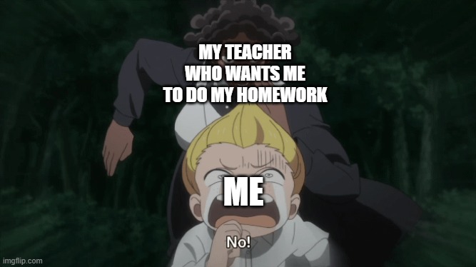 Ma teacher | MY TEACHER WHO WANTS ME TO DO MY HOMEWORK; ME | image tagged in school | made w/ Imgflip meme maker