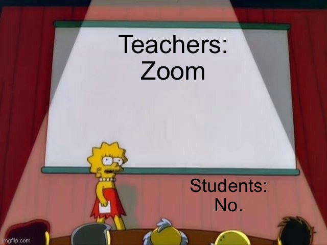 No zoom. | Teachers:
Zoom; Students:
No. | image tagged in lisa simpson's presentation | made w/ Imgflip meme maker