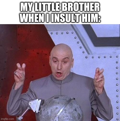 fg erhkusehrk ghebfdk gjhrbfhaerbf guybrlhbkeubg krb alfij ghralu grollifj | MY LITTLE BROTHER WHEN I INSULT HIM: | image tagged in memes,dr evil laser | made w/ Imgflip meme maker