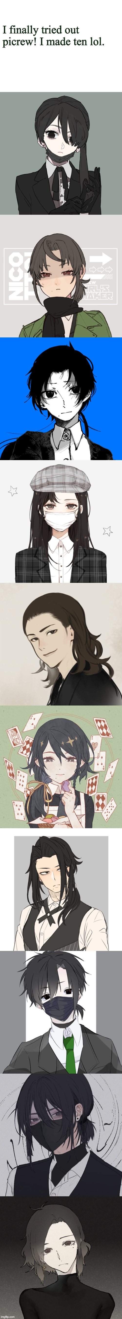 I finally tried out picrew! I made ten lol. | image tagged in blank white template | made w/ Imgflip meme maker