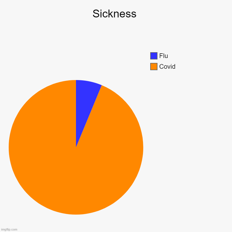 Sickness | Covid, Flu | image tagged in charts,pie charts | made w/ Imgflip chart maker