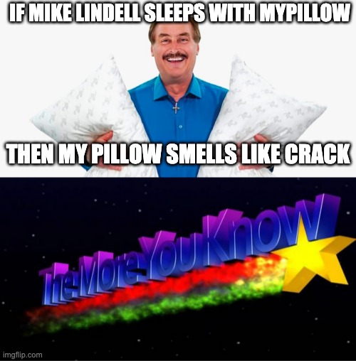Ok then | IF MIKE LINDELL SLEEPS WITH MYPILLOW; THEN MY PILLOW SMELLS LIKE CRACK | image tagged in the more you know | made w/ Imgflip meme maker
