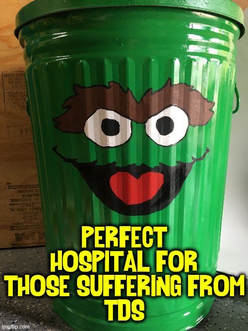 St Vincent's Asylum for the Brainwashed Left | PERFECT HOSPITAL FOR
THOSE SUFFERING FROM
TDS | image tagged in vince vance,memes,brainwashed,mentally disturbed,oscar the grouch,garbage can | made w/ Imgflip meme maker