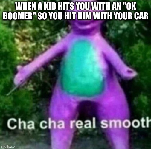 *Cha cha real smooth* | WHEN A KID HITS YOU WITH AN "OK BOOMER" SO YOU HIT HIM WITH YOUR CAR | image tagged in memes | made w/ Imgflip meme maker