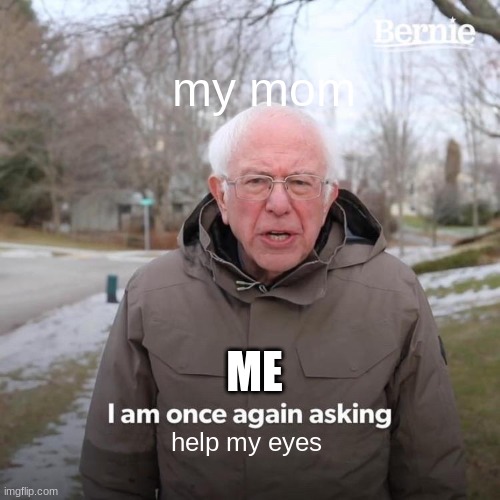 my mom help my eyes ME | image tagged in memes,bernie i am once again asking for your support | made w/ Imgflip meme maker