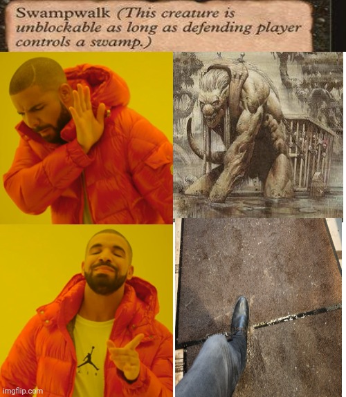 -Keep your walls being defenders. | image tagged in memes,drake hotline bling,mtg,drain the swamp,dirty,the floor is | made w/ Imgflip meme maker