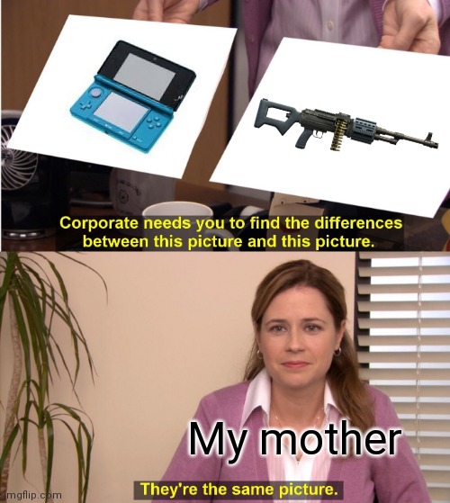 Vídeo Games aren't bad | My mother | image tagged in memes,they're the same picture | made w/ Imgflip meme maker