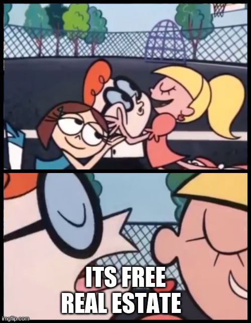 This is a dumb meme but whatevs | ITS FREE REAL ESTATE | image tagged in memes,say it again dexter | made w/ Imgflip meme maker