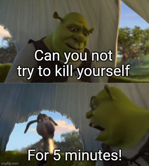 Could you not ___ for 5 MINUTES | Can you not try to kill yourself; For 5 minutes! | image tagged in could you not ___ for 5 minutes | made w/ Imgflip meme maker
