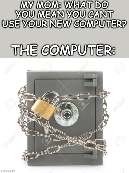 It's ridiculous | MY MOM: WHAT DO YOU MEAN YOU CANT USE YOUR NEW COMPUTER? THE COMPUTER: | image tagged in relatable,fun,memes | made w/ Imgflip meme maker