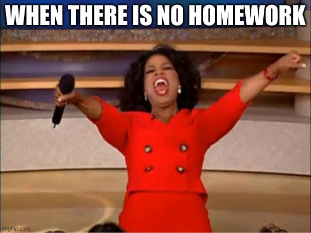 When there is no homework | WHEN THERE IS NO HOMEWORK | image tagged in memes,oprah you get a | made w/ Imgflip meme maker