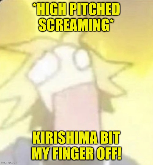 *More High pitched screams* | *HIGH PITCHED SCREAMING*; KIRISHIMA BIT MY FINGER OFF! | made w/ Imgflip meme maker