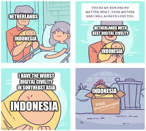 Not Like Father, Not Like Son | NETHERLANDS; NETHERLANDS WITH BEST DIGITAL CIVILITY; INDONESIA; INDONESIA; I HAVE THE WORST DIGITAL CIVILITY IN SOUTHEAST ASIA; INDONESIA; INDONESIA | image tagged in disappointed parents,indonesia,netherlands | made w/ Imgflip meme maker