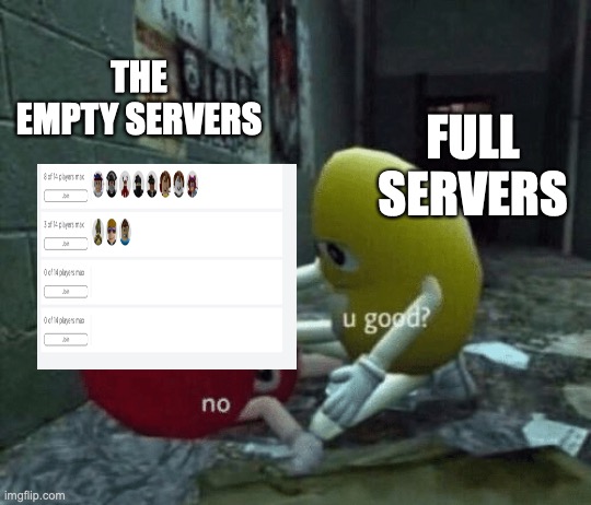 You good? | THE EMPTY SERVERS; FULL SERVERS | image tagged in you good | made w/ Imgflip meme maker