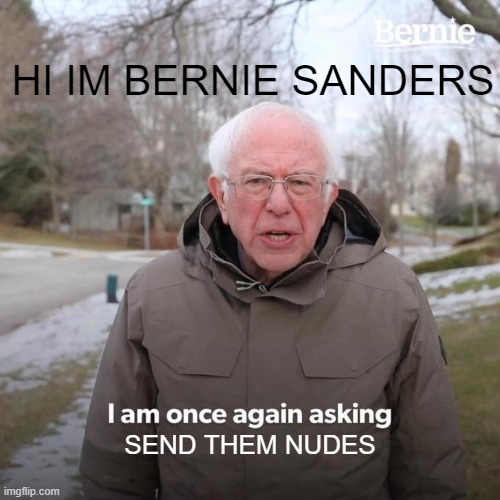 Bernie I Am Once Again Asking For Your Support Meme | HI IM BERNIE SANDERS; SEND THEM NUDES | image tagged in memes,bernie i am once again asking for your support | made w/ Imgflip meme maker