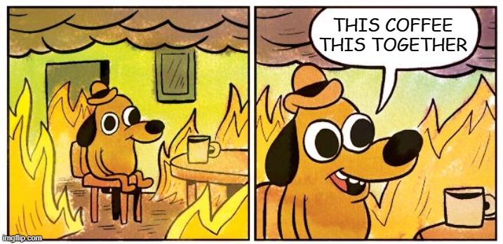 ENGRACADOS | THIS COFFEE THIS TOGETHER | image tagged in memes,this is fine | made w/ Imgflip meme maker
