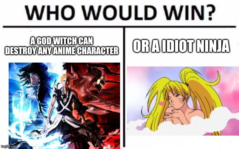 choose your fav | A GOD WITCH CAN DESTROY ANY ANIME CHARACTER; OR A IDIOT NINJA | image tagged in memes,who would win | made w/ Imgflip meme maker