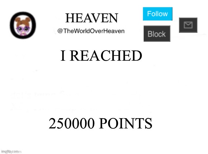 Yay | I REACHED; 250000 POINTS | image tagged in heaven template | made w/ Imgflip meme maker