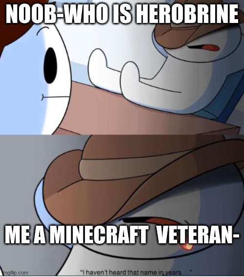 i haven't heard that name in years | NOOB-WHO IS HEROBRINE; ME A MINECRAFT  VETERAN- | image tagged in i haven't heard that name in years | made w/ Imgflip meme maker