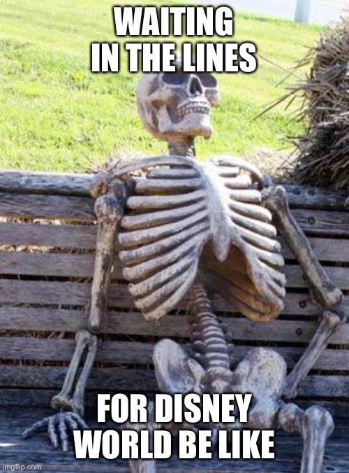 Fax | WAITING IN THE LINES; FOR DISNEY WORLD BE LIKE | image tagged in memes,waiting skeleton | made w/ Imgflip meme maker