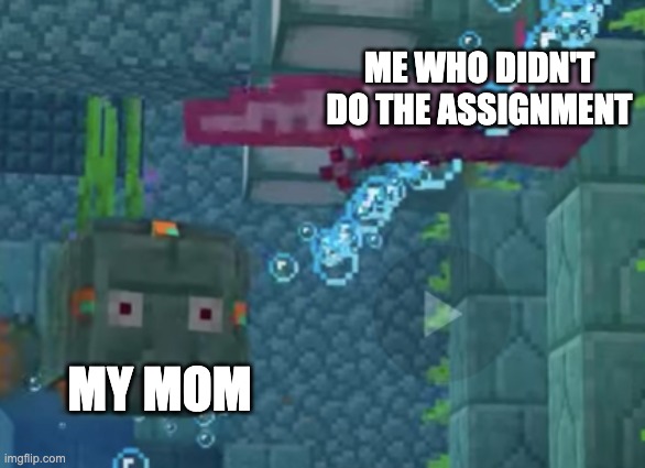 two-eyed guardian |  ME WHO DIDN'T DO THE ASSIGNMENT; MY MOM | image tagged in minecraft | made w/ Imgflip meme maker
