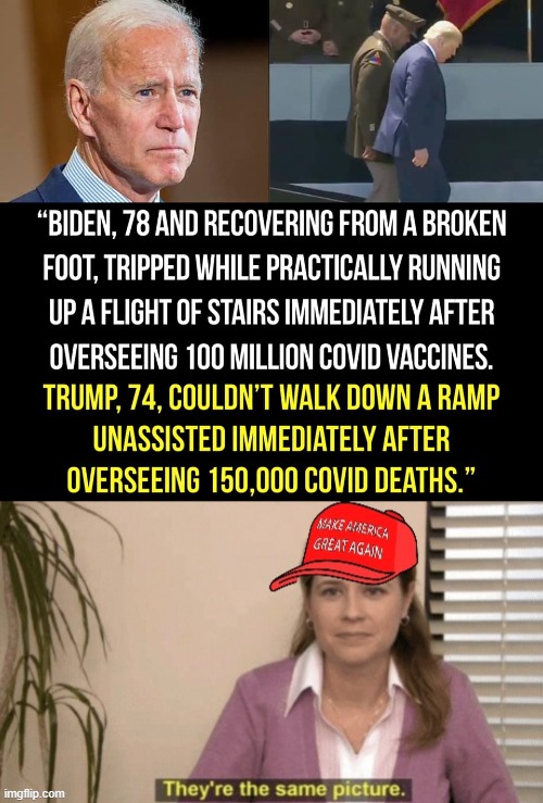 things that make you go hmmm | image tagged in biden trips,maga corporate needs you to find the differences | made w/ Imgflip meme maker