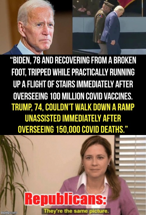 things that make you go hmmm | image tagged in biden trips,they're the same picture,joe biden,conservative hypocrisy,conservative logic,republicans | made w/ Imgflip meme maker