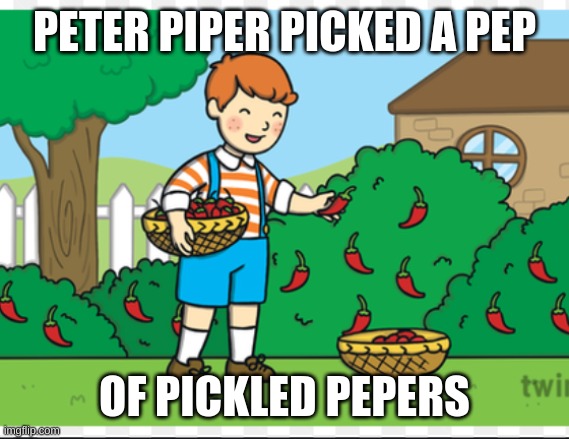 Alliteration | PETER PIPER PICKED A PEP; OF PICKLED PEPERS | image tagged in memes | made w/ Imgflip meme maker