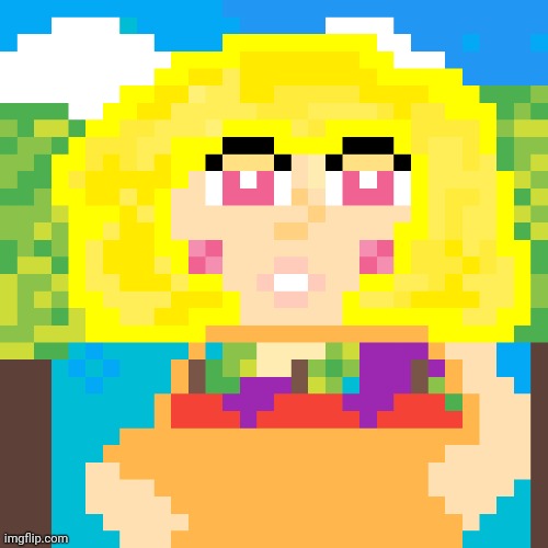 My pixelated artwork of the lady holding the basket of apples | image tagged in drawings,drawing,art,artwork,apples,basket | made w/ Imgflip meme maker