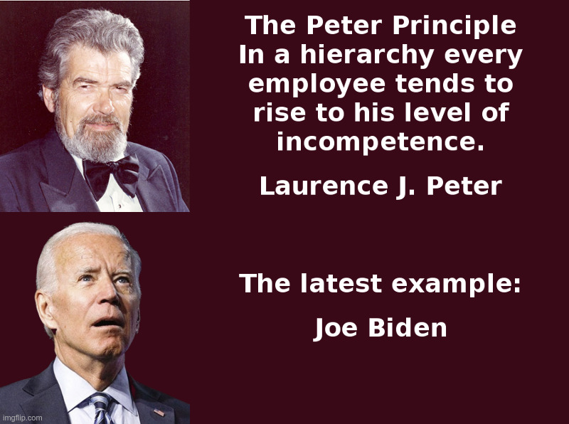 The Latest Example of the Peter Principle | image tagged in peter principle,joe biden,border,open,closed,illegal immigration | made w/ Imgflip meme maker