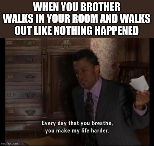 ^~^ | WHEN YOU BROTHER WALKS IN YOUR ROOM AND WALKS OUT LIKE NOTHING HAPPENED | image tagged in everyday that you breathe you make my life harder | made w/ Imgflip meme maker