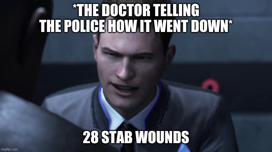 28 stab wounds | *THE DOCTOR TELLING THE POLICE HOW IT WENT DOWN* 28 STAB WOUNDS | image tagged in 28 stab wounds | made w/ Imgflip meme maker