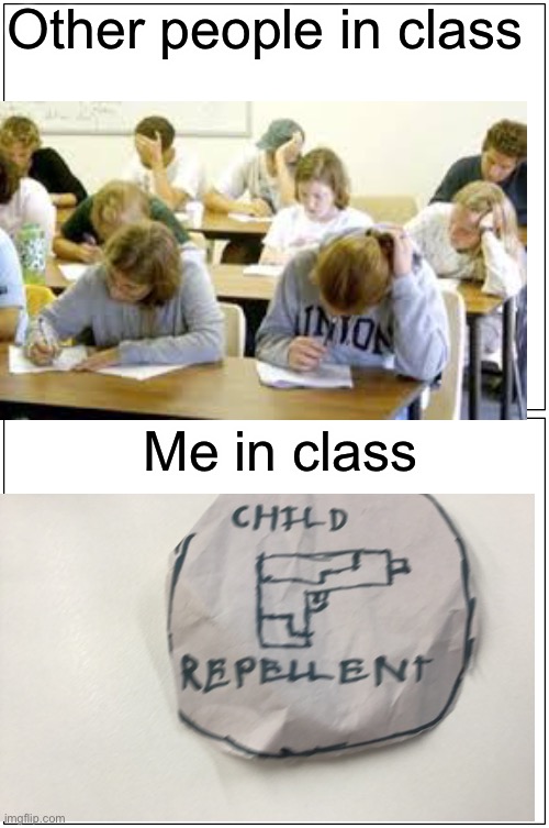 Blank Comic Panel 1x2 | Other people in class; Me in class | image tagged in memes,blank comic panel 1x2 | made w/ Imgflip meme maker