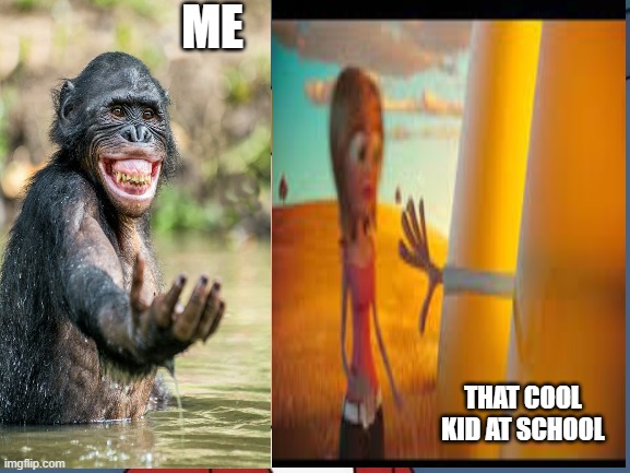 Chimapanzee | ME; THAT COOL KID AT SCHOOL | image tagged in chimp | made w/ Imgflip meme maker