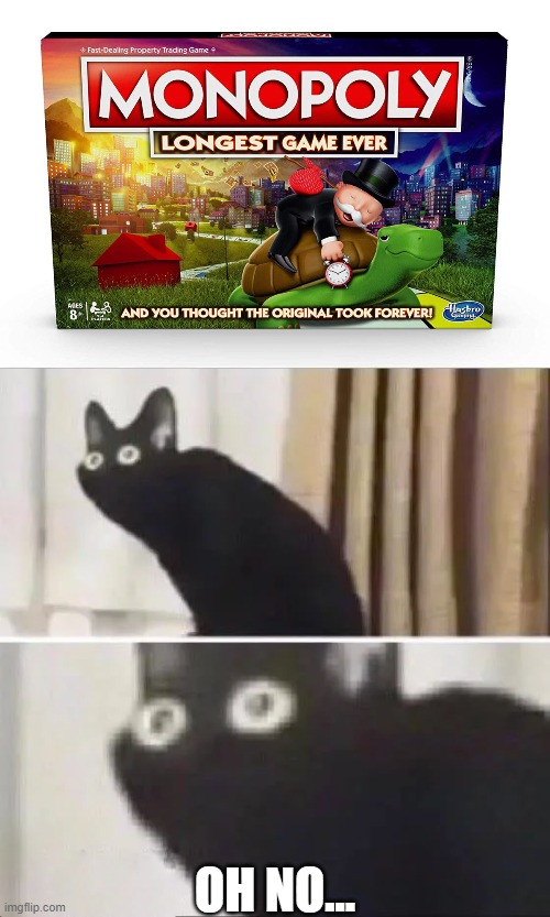 As if Monopoly wasn't long enough... | OH NO... | image tagged in oh no black cat | made w/ Imgflip meme maker