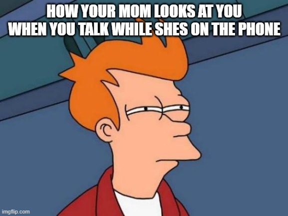 Futurama Fry | HOW YOUR MOM LOOKS AT YOU WHEN YOU TALK WHILE SHES ON THE PHONE | image tagged in memes,futurama fry | made w/ Imgflip meme maker