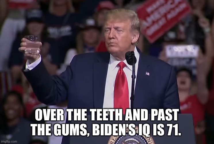 OVER THE TEETH AND PAST THE GUMS, BIDEN’S IQ IS 71. | made w/ Imgflip meme maker