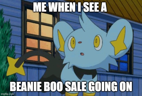 Running Shinx | ME WHEN I SEE A; BEANIE BOO SALE GOING ON | image tagged in running shinx | made w/ Imgflip meme maker