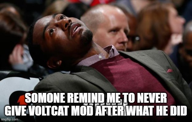 Bruh | SOMONE REMIND ME TO NEVER GIVE VOLTCAT MOD AFTER WHAT HE DID | image tagged in bruh | made w/ Imgflip meme maker